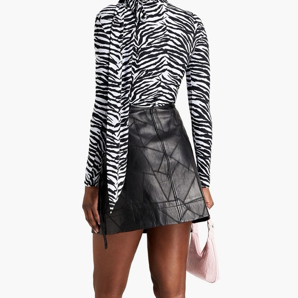 GANNI Black Leather Patchwork Wrap Around Skirt | Size 32 | | M | NWT - Picture 2 of 6